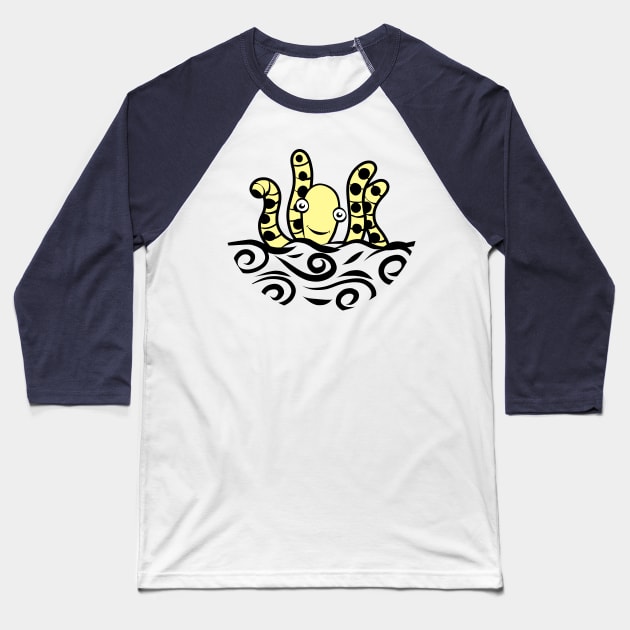 Friendly yellow Octopus Cartoon Baseball T-Shirt by SubtleSplit
